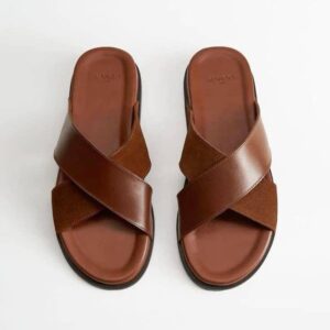 Men’s Classic Brown Cross-Strap Leather Sandals