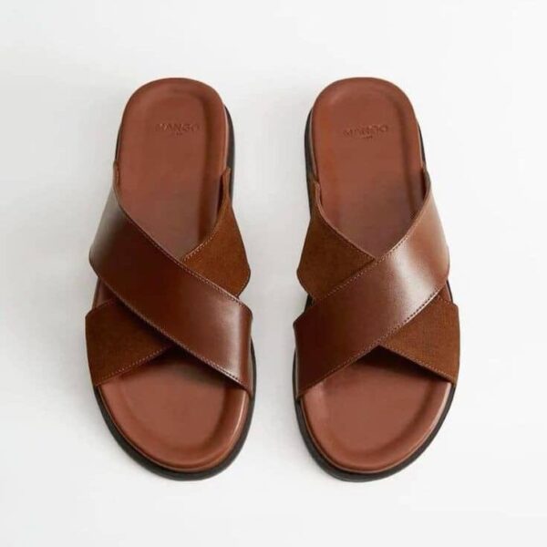 Men’s Classic Brown Cross-Strap Leather Sandals