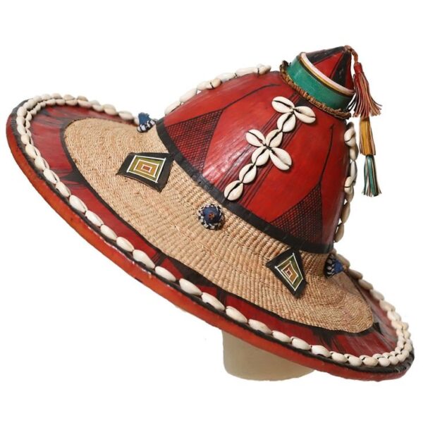 Authentic Fulani "Tengade" Traditional Straw and Leather Hat