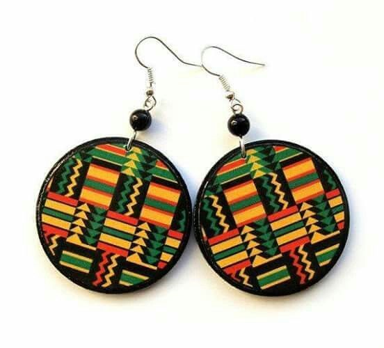 Handcrafted Kente Print Wooden Circle Earrings