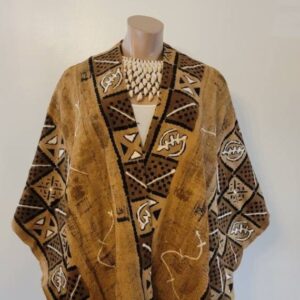 Handcrafted Unisex Bogolan Mudcloth Poncho with Fringed Hem