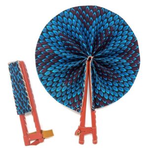 Handcrafted African Print Folding Leather Fan