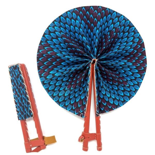 Handcrafted African Print Folding Leather Fan