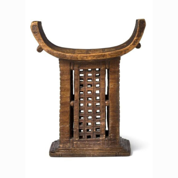 Royal Dahomey Lattice-Carved Hardwood Throne