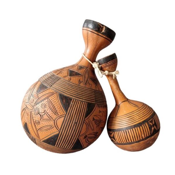 Hand-Etched African Calabash Gourd Decanter Set