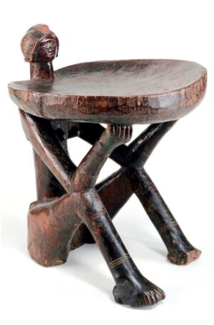 Hand-Carved Luba-Style Ancestral Caryatid Stool