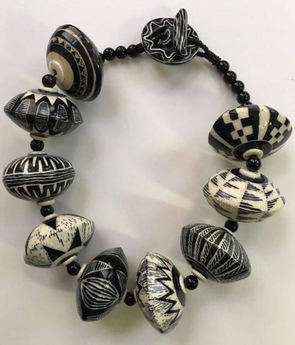 Artisan Monochrome Hand-Carved Clay Bead Statement Necklace
