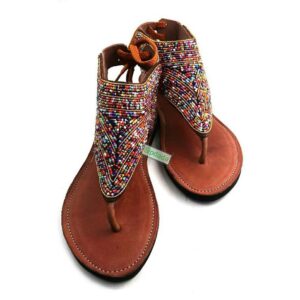 Maasai Chevron Hand-Beaded Leather Gladiator Sandals