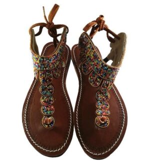 Maasai-Inspired Hand-Beaded Leather Gladiator Sandals