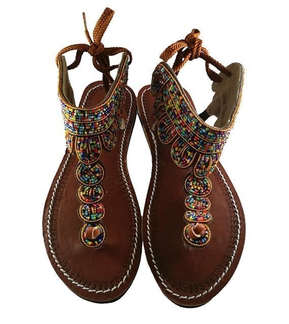 Maasai-Inspired Hand-Beaded Leather Gladiator Sandals