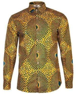 Men's Golden Yellow "Sunburst" Ankara Print Long Sleeve Shirt