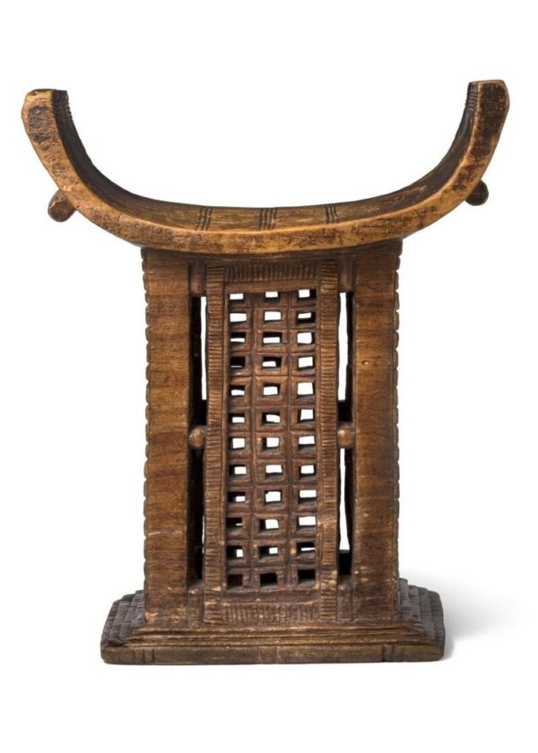 Royal Dahomey Lattice-Carved Hardwood Throne